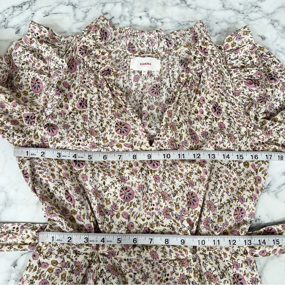 XIRENA isley dress in ivy vines cream pastel pink floral long sleeve ruffles XS - Picture 6 of 16